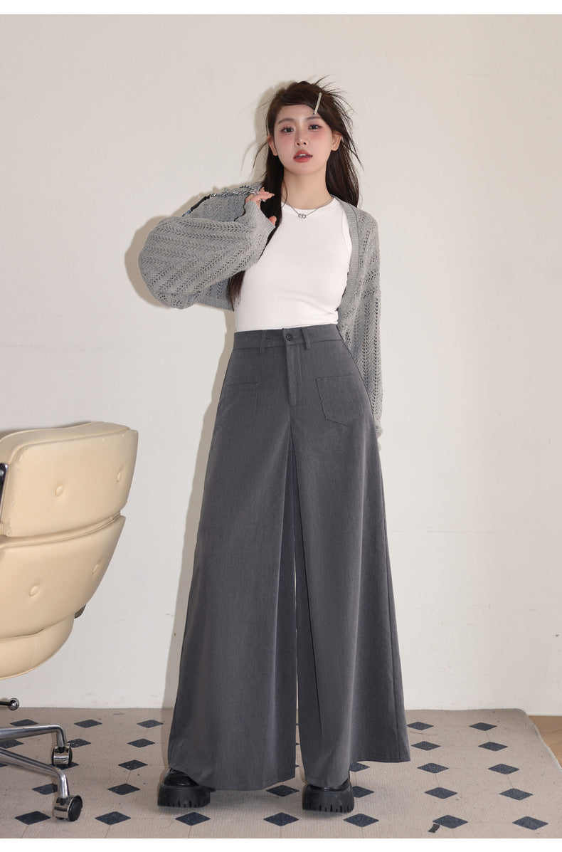 Loose Feeling Lazy Breathable Blouse Camisole + Wide Leg Suit Pants Set