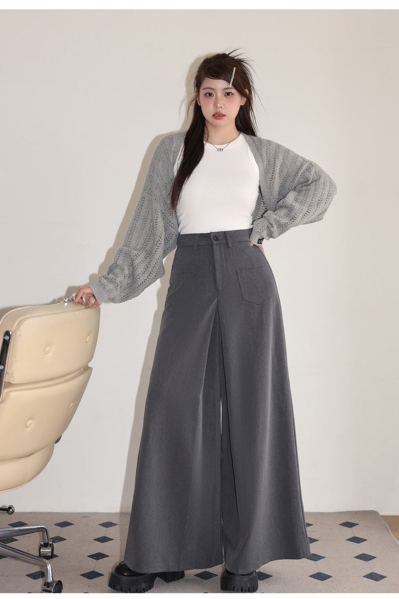 Loose Feeling Lazy Breathable Blouse Camisole + Wide Leg Suit Pants Set