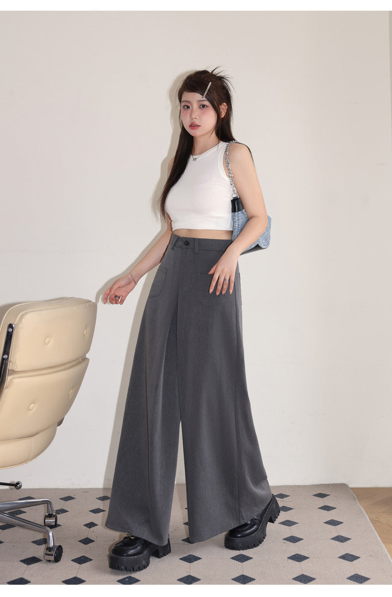 Loose Feeling Lazy Breathable Blouse Camisole + Wide Leg Suit Pants Set