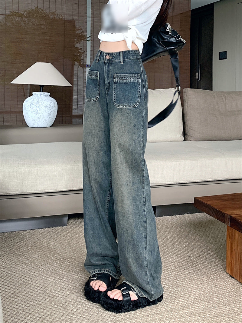 Big Size Design Jeans American High Street Fall 2023 New Women's High-waisted Draped Wide-leg Pants