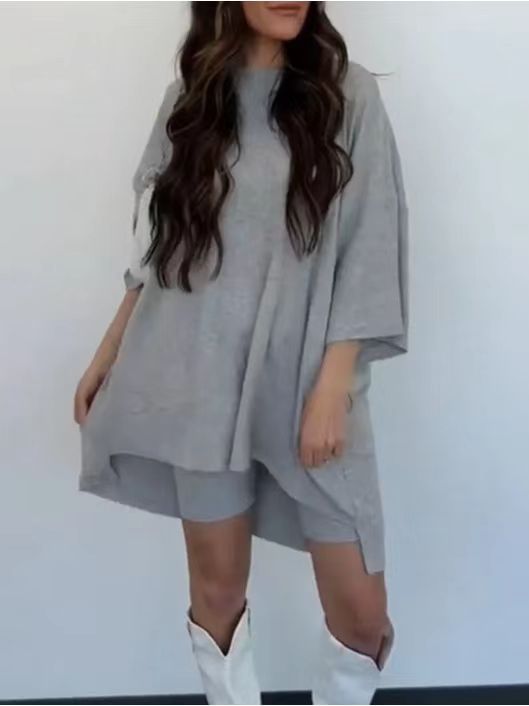Women 2 Piece Outfit Sets Casual Oversized T-Shirt Tops Biker Shorts Workout Sports Tracksuit