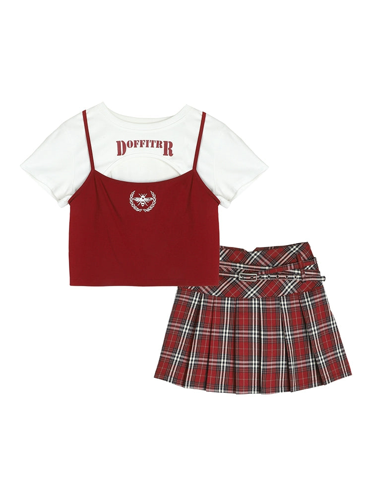 Microfat Set Skirt Ageing Top Female Summer Jk Half-body Skirt Thin Two-piece Set