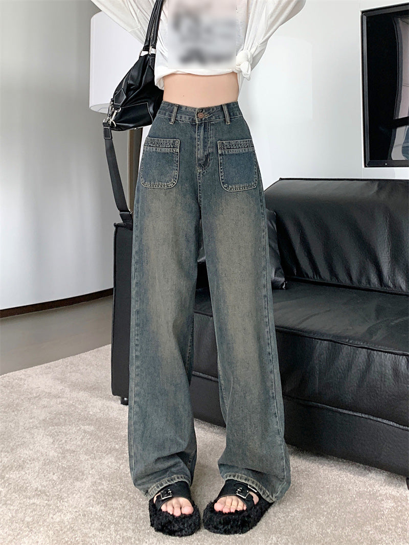 Big Size Design Jeans American High Street Fall 2023 New Women's High-waisted Draped Wide-leg Pants