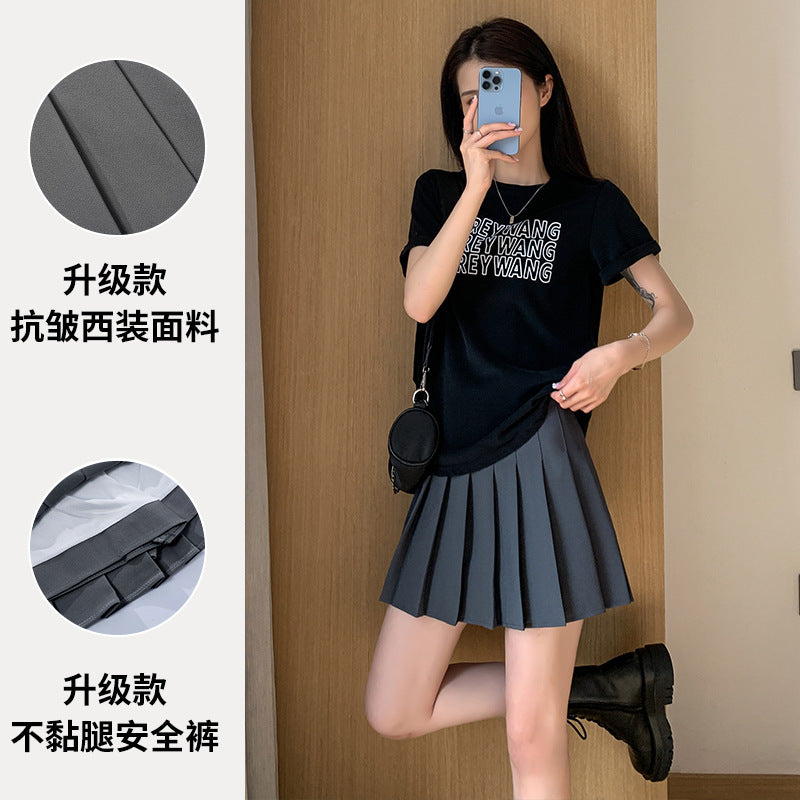 Pleated Skirt Female Summer White Short Skirt Japanese High Waist Thin Jk Plaid A Word Half-body Skirt