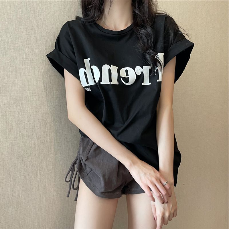 2023 New Net Red Ins Super Hot Skinny Drop Shoulder Sweet Cool Short-sleeved T-shirt Loose Female Summer Student Tops Tide