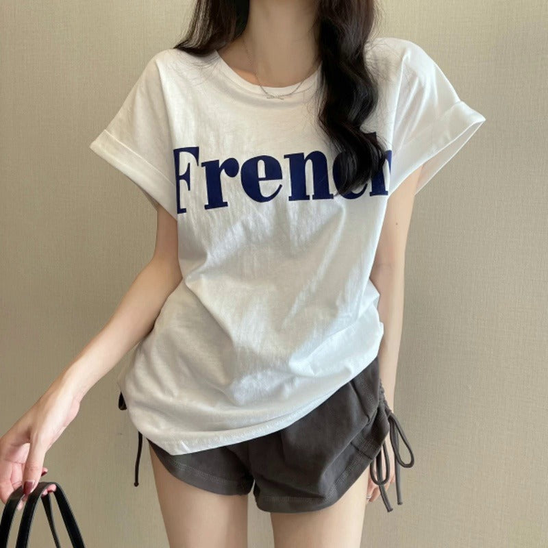 2023 New Net Red Ins Super Hot Skinny Drop Shoulder Sweet Cool Short-sleeved T-shirt Loose Female Summer Student Tops Tide