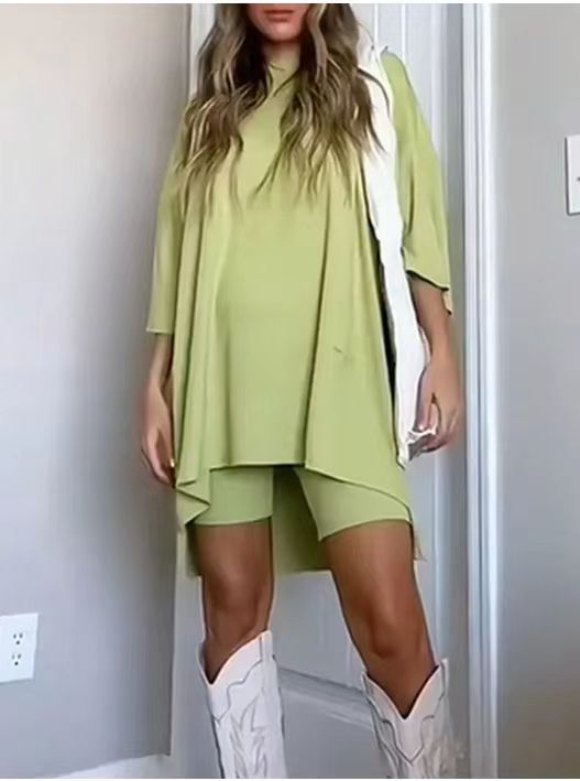 Women 2 Piece Outfit Sets Casual Oversized T-Shirt Tops Biker Shorts Workout Sports Tracksuit