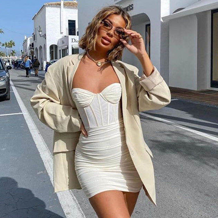 new mesh pleated backless stylish spaghetti strap maxi dress for summer