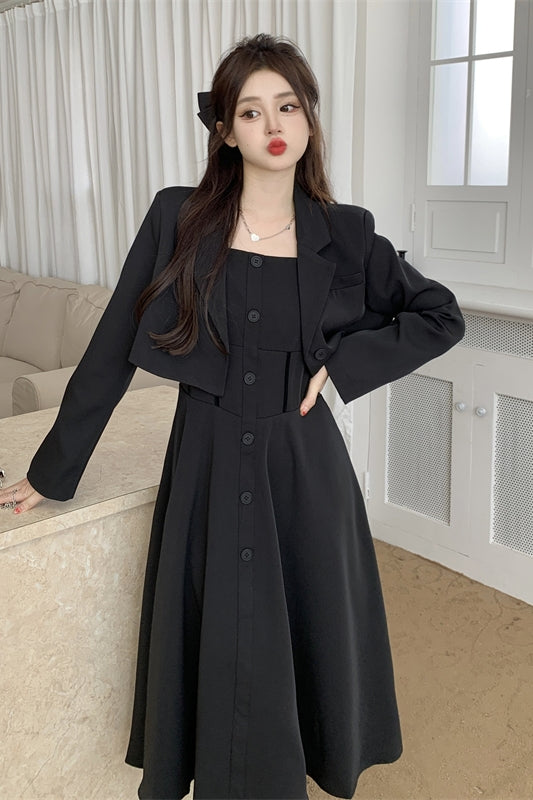 Large Size Wear Premium Sense Blazer Women Early Fall Halter Dress Thin Cover Meat Suit