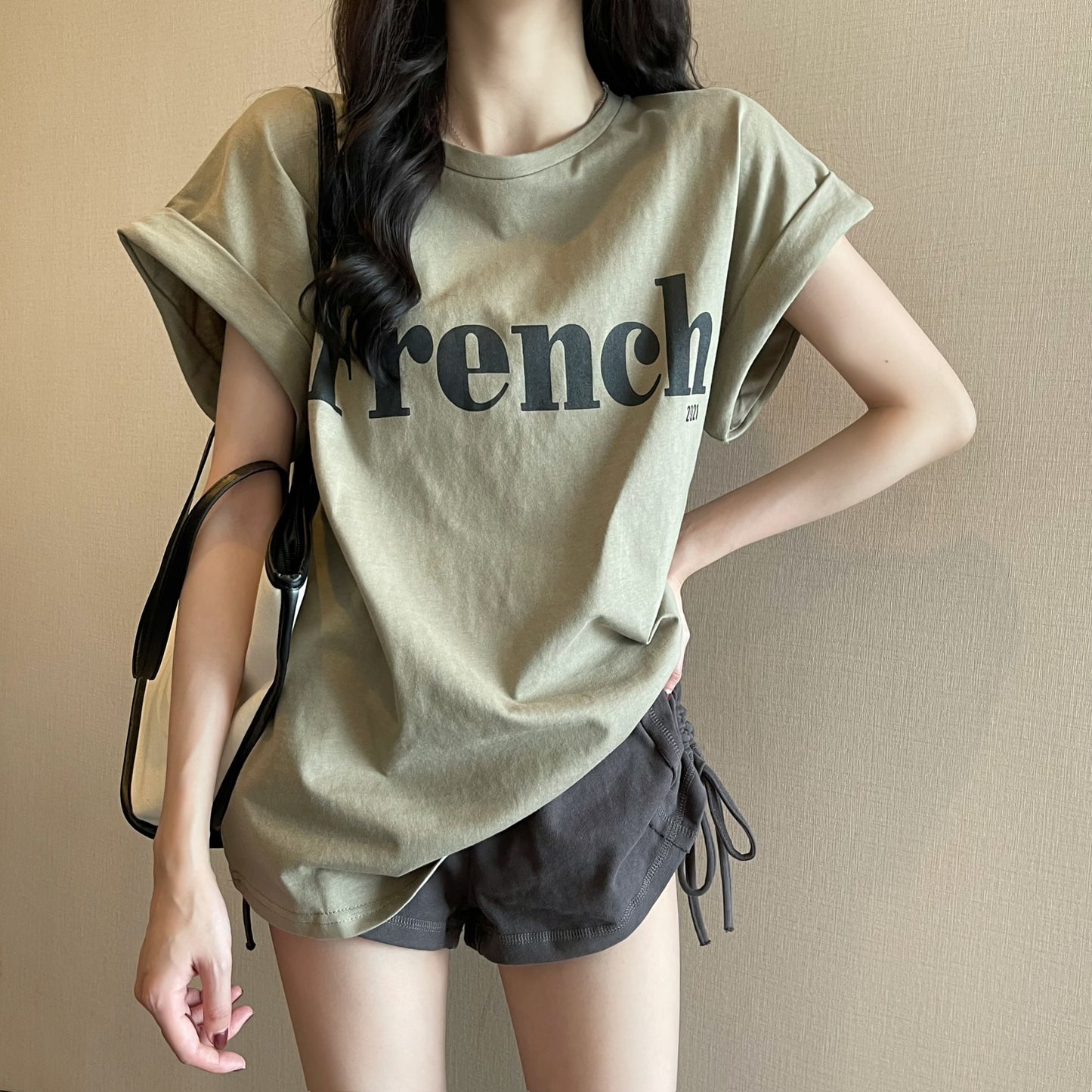 2023 New Net Red Ins Super Hot Skinny Drop Shoulder Sweet Cool Short-sleeved T-shirt Loose Female Summer Student Tops Tide