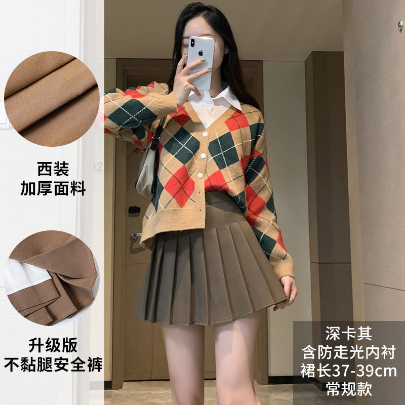 Pleated Skirt Female Summer White Short Skirt Japanese High Waist Thin Jk Plaid A Word Half-body Skirt