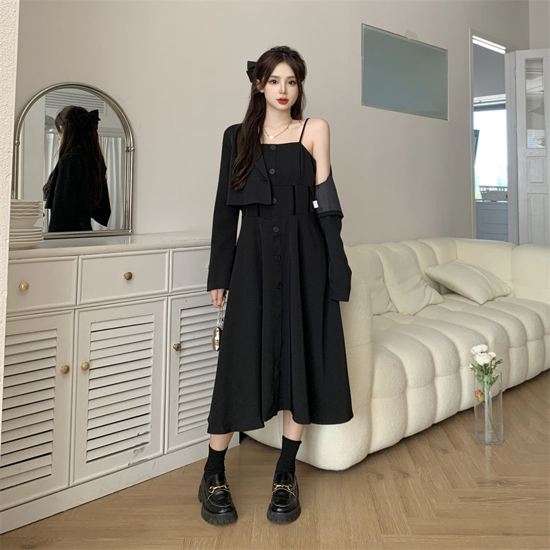Large Size Wear Premium Sense Blazer Women Early Fall Halter Dress Thin Cover Meat Suit