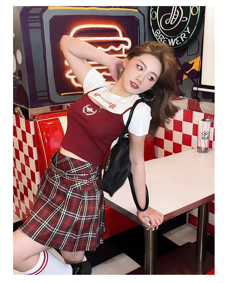 Microfat Set Skirt Ageing Top Female Summer Jk Half-body Skirt Thin Two-piece Set