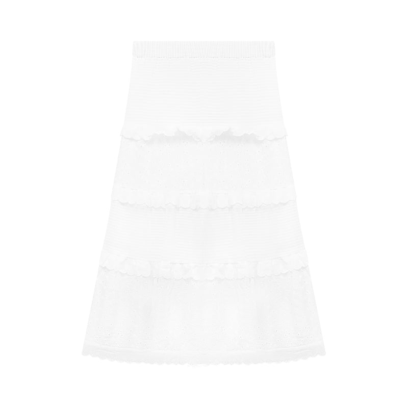 Plus Size High Waist A-Line White Halter Design Niche Lace Cake Skirt Long Skirt