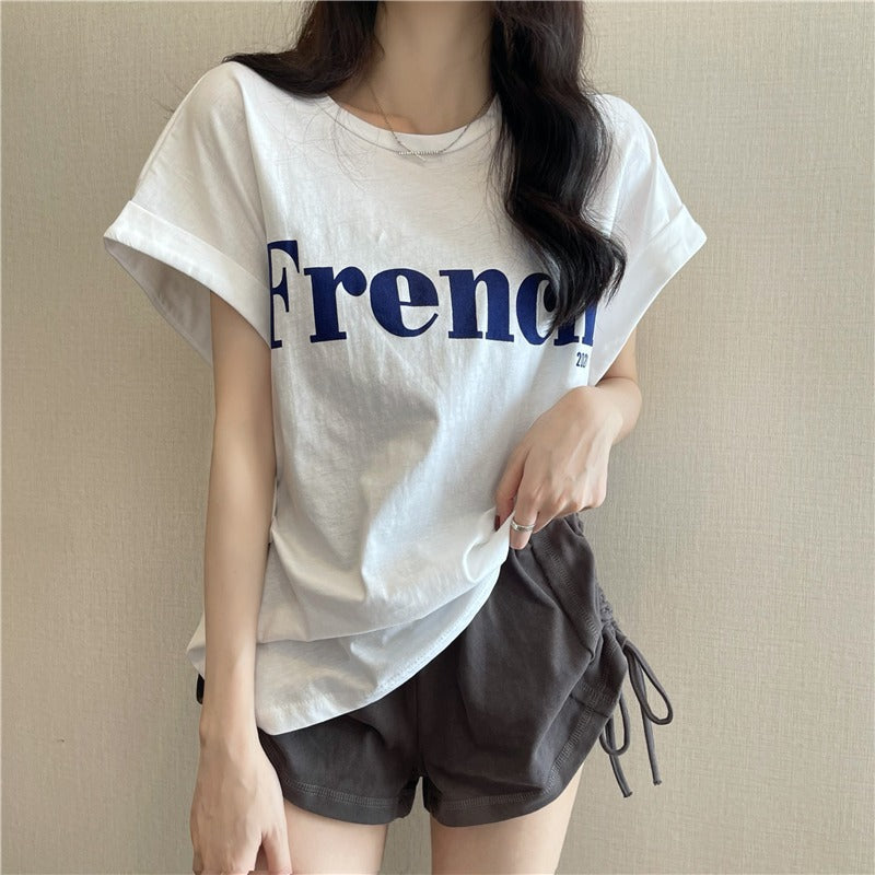 2023 New Net Red Ins Super Hot Skinny Drop Shoulder Sweet Cool Short-sleeved T-shirt Loose Female Summer Student Tops Tide