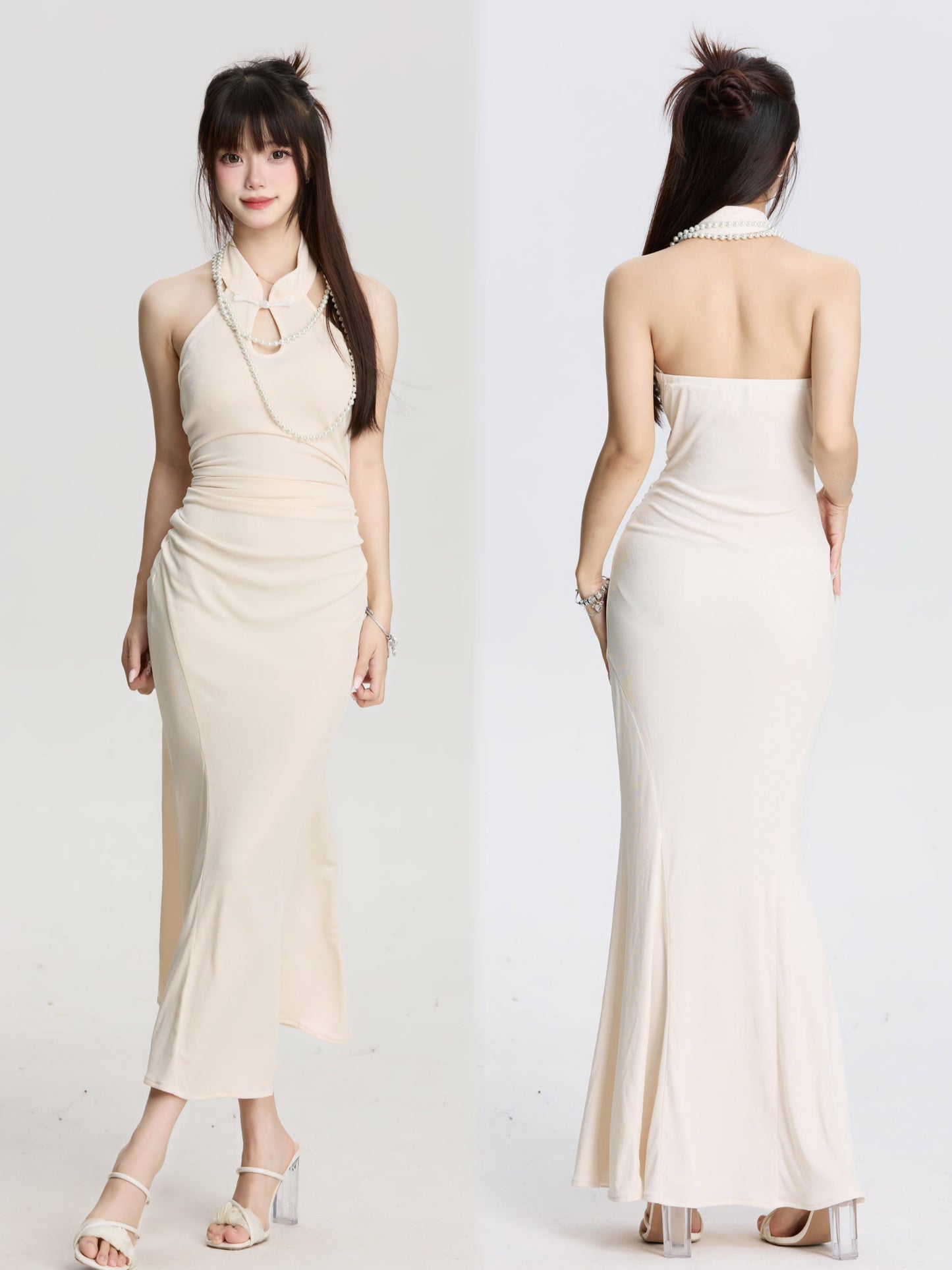 Two-color New Chinese Wear Hanging Neck Dress Elegant Atmosphere