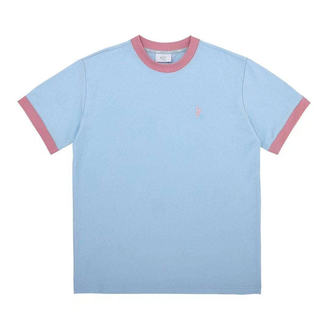 Tide 2023 New Summer Macaron Collision Color Stitching Short-sleeved Male and Female Couples Casual Ins Half-sleeve T-shirt