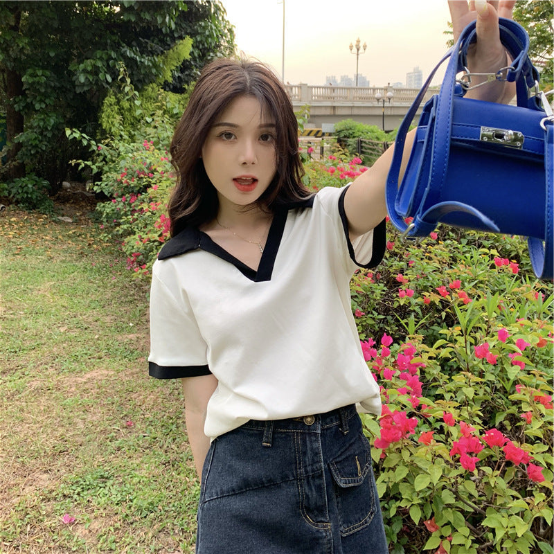 2023 Summer New Tops Short Ins Tide Design Sense Niche Sweet Spicy Wind Pure Desire Spicy Girl Short-sleeved T-shirt Female