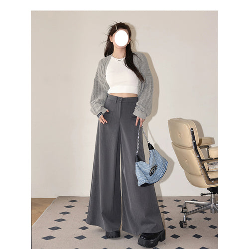 Loose Feeling Lazy Breathable Blouse Camisole + Wide Leg Suit Pants Set