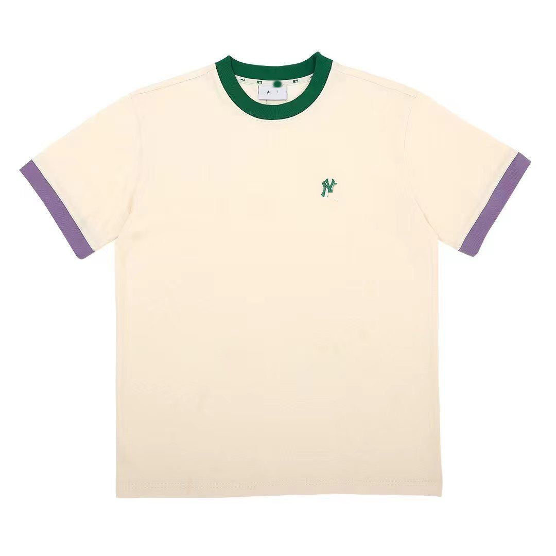 Tide 2023 New Summer Macaron Collision Color Stitching Short-sleeved Male and Female Couples Casual Ins Half-sleeve T-shirt