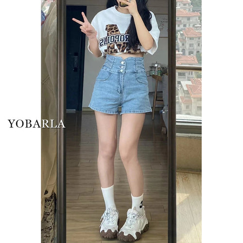 Black High-waisted Denim Shorts Women's Summer Thin Section Thin Covering Belly A Word Wide Leg Hot Pants