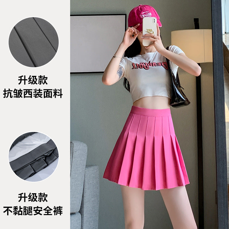Pleated Skirt Female Summer White Short Skirt Japanese High Waist Thin Jk Plaid A Word Half-body Skirt