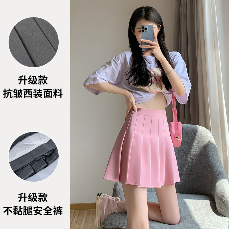Pleated Skirt Female Summer White Short Skirt Japanese High Waist Thin Jk Plaid A Word Half-body Skirt