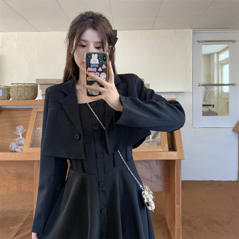 Large Size Wear Premium Sense Blazer Women Early Fall Halter Dress Thin Cover Meat Suit
