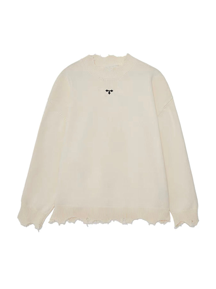 Retro Sweater Women Fall and Winter New Street Black Loose Thin Knit Sweater Vintage Broken Holes Tops
