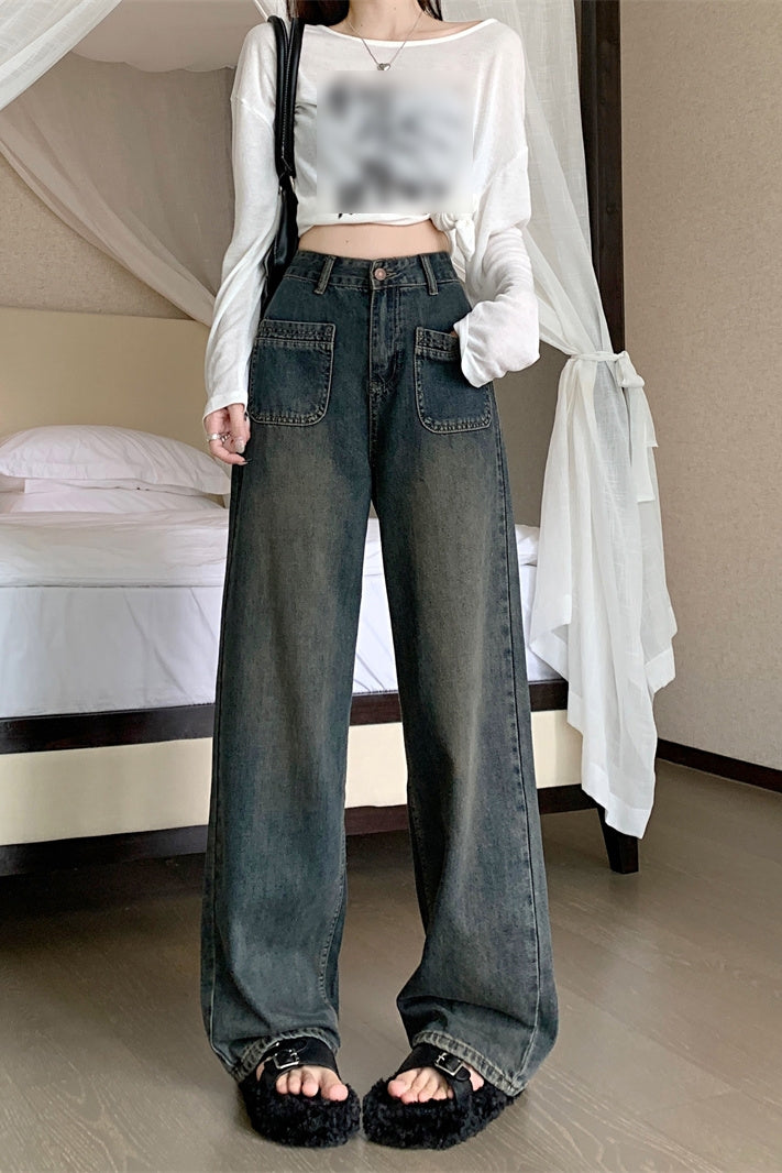 Big Size Design Jeans American High Street Fall 2023 New Women's High-waisted Draped Wide-leg Pants