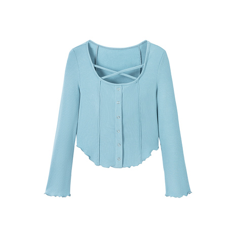 Slightly fat thin fleece knit sweater cross tie stretch inner wear thin tops