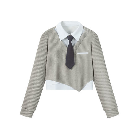 College style color-blocking design sense niche fake two-piece shirt