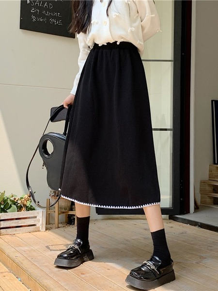 High waist half skirt female 2021 autumn and winter new large size fat sister pear-shaped casual medium-length section A word skirt
