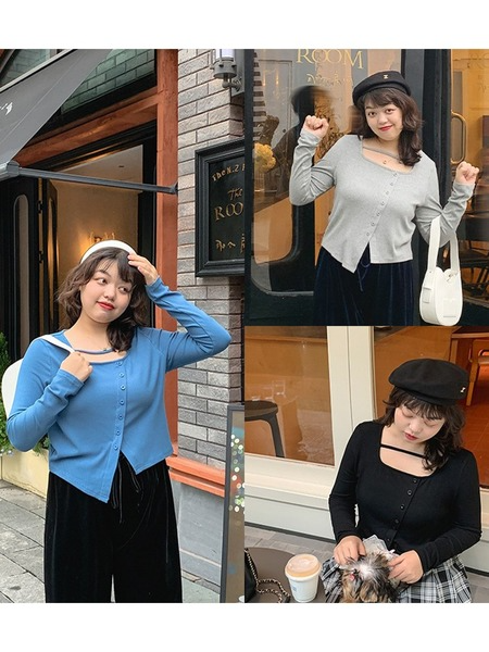 Padded plus size knitwear female design sense irregular hem tops