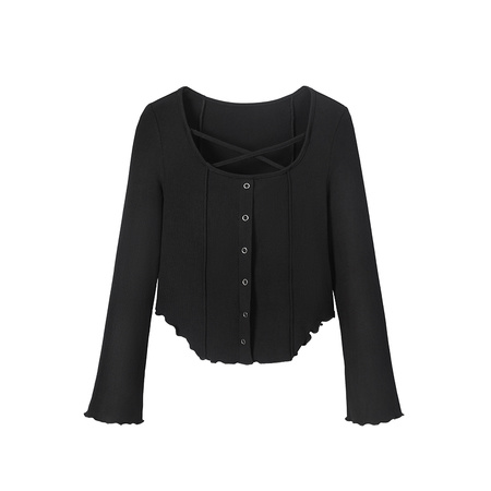 Slightly fat thin fleece knit sweater cross tie stretch inner wear thin tops