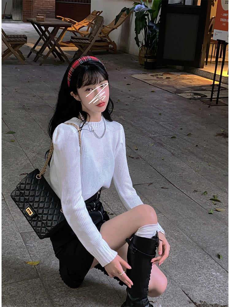 Barbie Aunt sweater women wear outside the new fall and winter Korean version of loose soft short knit shirt top half skirt set