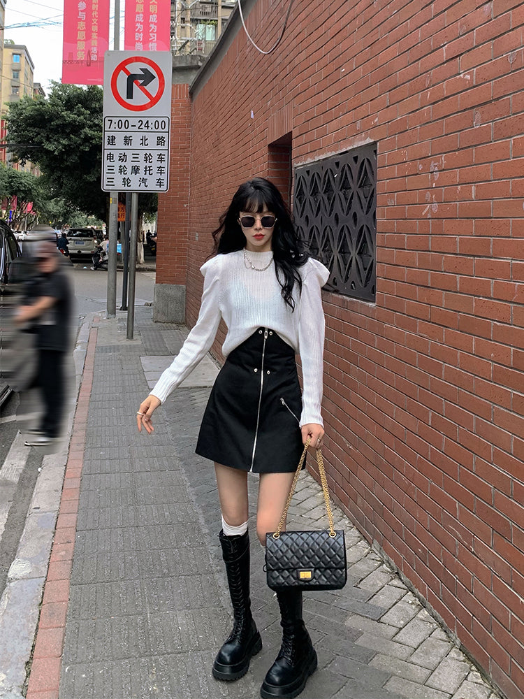 Barbie Aunt sweater women wear outside the new fall and winter Korean version of loose soft short knit shirt top half skirt set