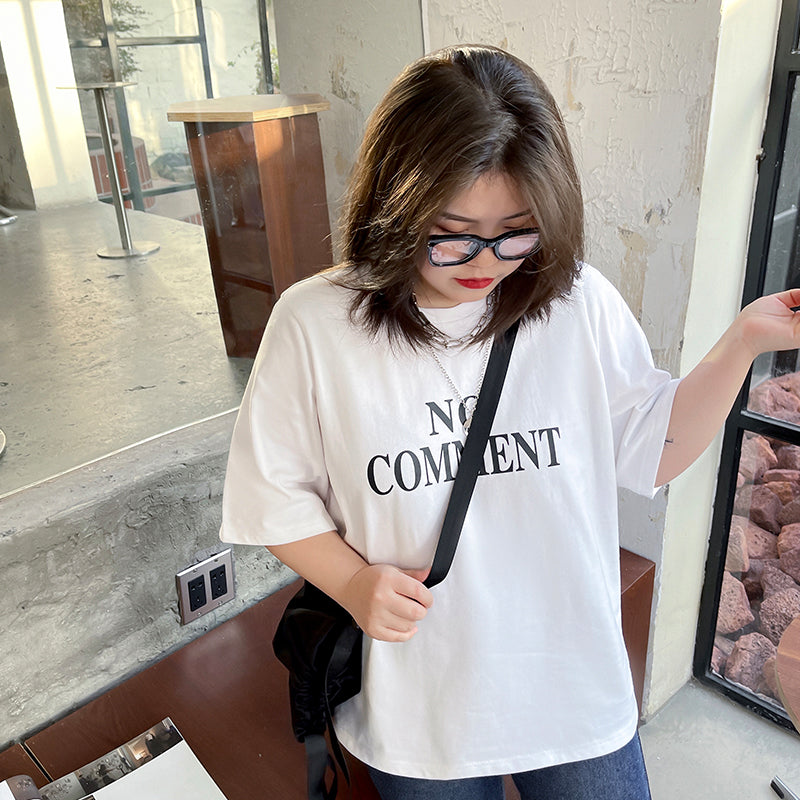 Spring and summer letters printed loose cotton positive shoulder short-sleeved t-shirt women