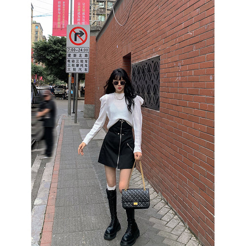 Barbie Aunt sweater women wear outside the new fall and winter Korean version of loose soft short knit shirt top half skirt set