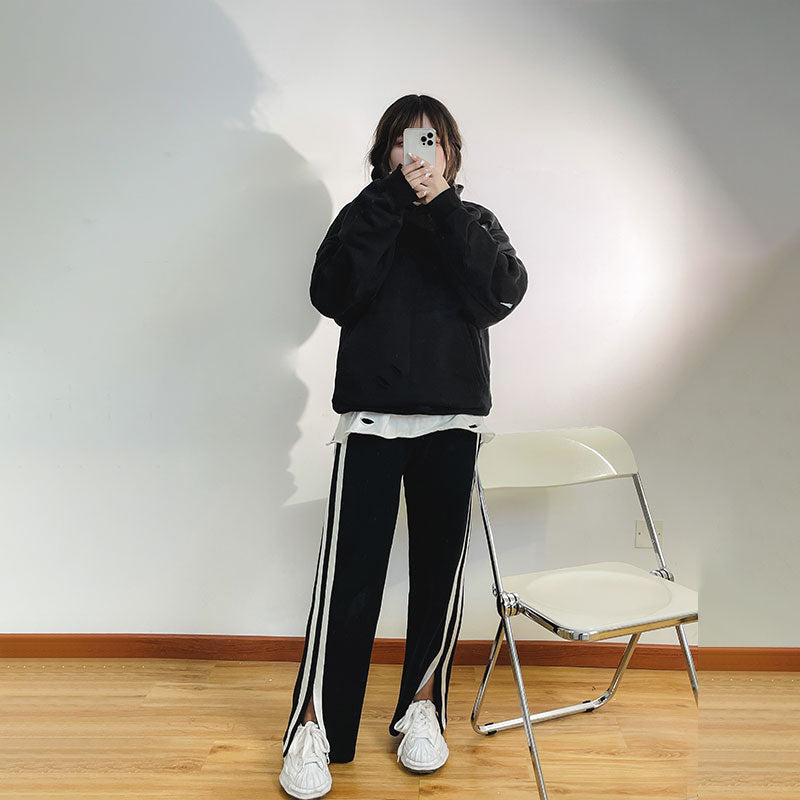 Design sense side striped casual pants female autumn loose wide leg pants sweatpants