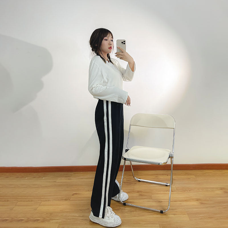 Design sense side striped casual pants female autumn loose wide leg pants sweatpants