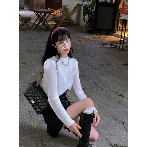 Barbie Aunt sweater women wear outside the new fall and winter Korean version of loose soft short knit shirt top half skirt set