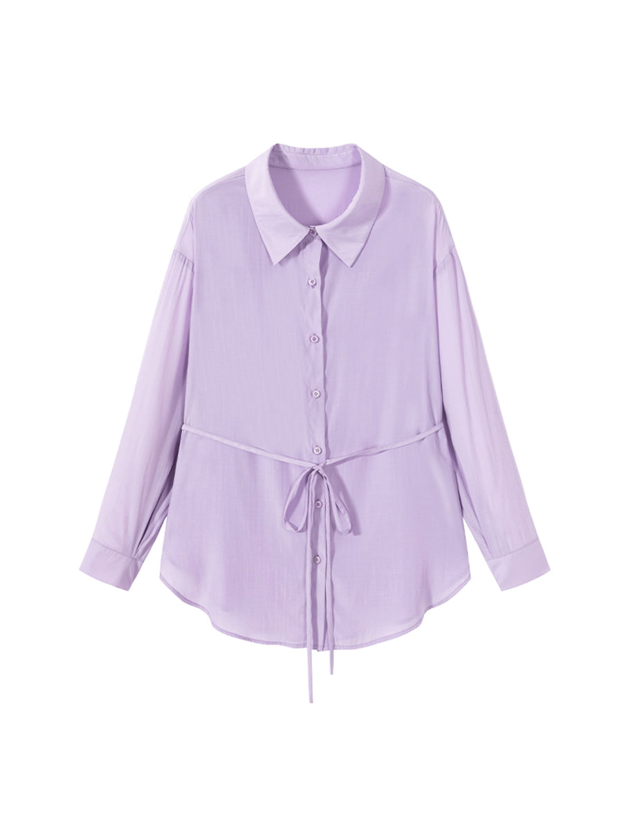 Slightly fat design sense top French lace-up long-sleeved gentle wind shirt