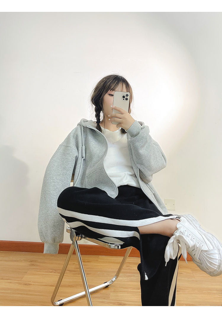 Design sense side striped casual pants female autumn loose wide leg pants sweatpants