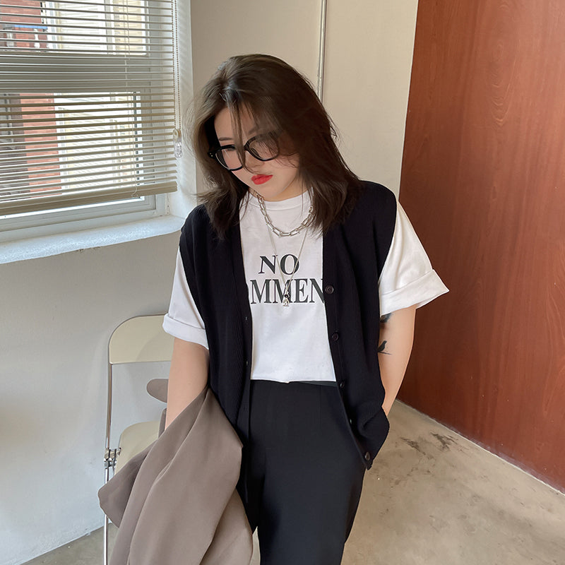Spring and summer letters printed loose cotton positive shoulder short-sleeved t-shirt women