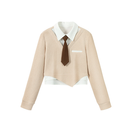 College style color-blocking design sense niche fake two-piece shirt