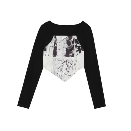 Fake two pieces long-sleeved t-shirt female 2021 spring models thin bottoming shirt hundred on the tide