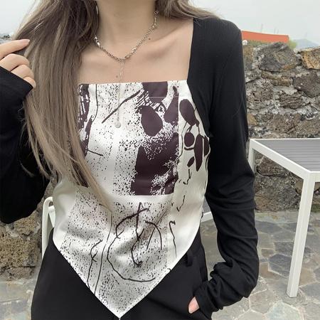 Fake two pieces long-sleeved t-shirt female 2021 spring models thin bottoming shirt hundred on the tide