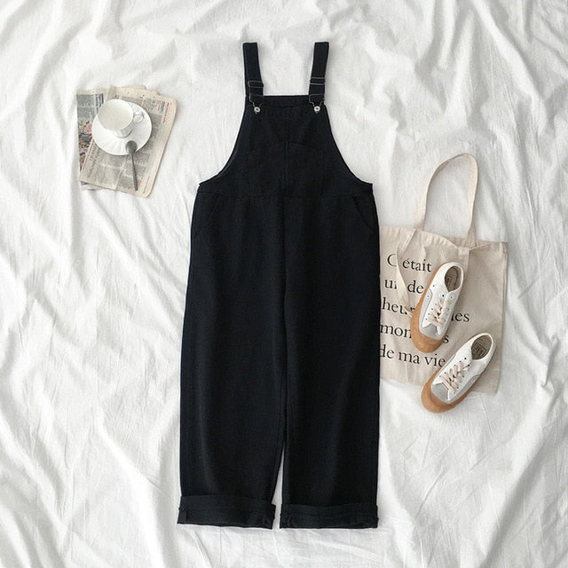 Harajuku Casual Overall Set Women Summer Two Piece Set Fashion Blue Long Sleeve Plaid Blouse + Black Loose Long Pant Summer Set