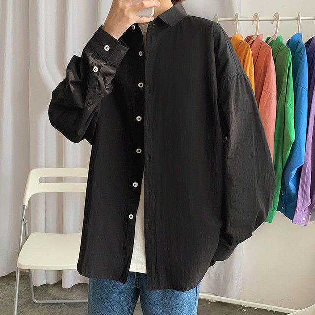 LAPPSTER Men Oversized Colorful Solid Shirt Long Sleeve 2020 Mens Korean Fashions Shirt Regular Fit Women Spring Oversize Shirt